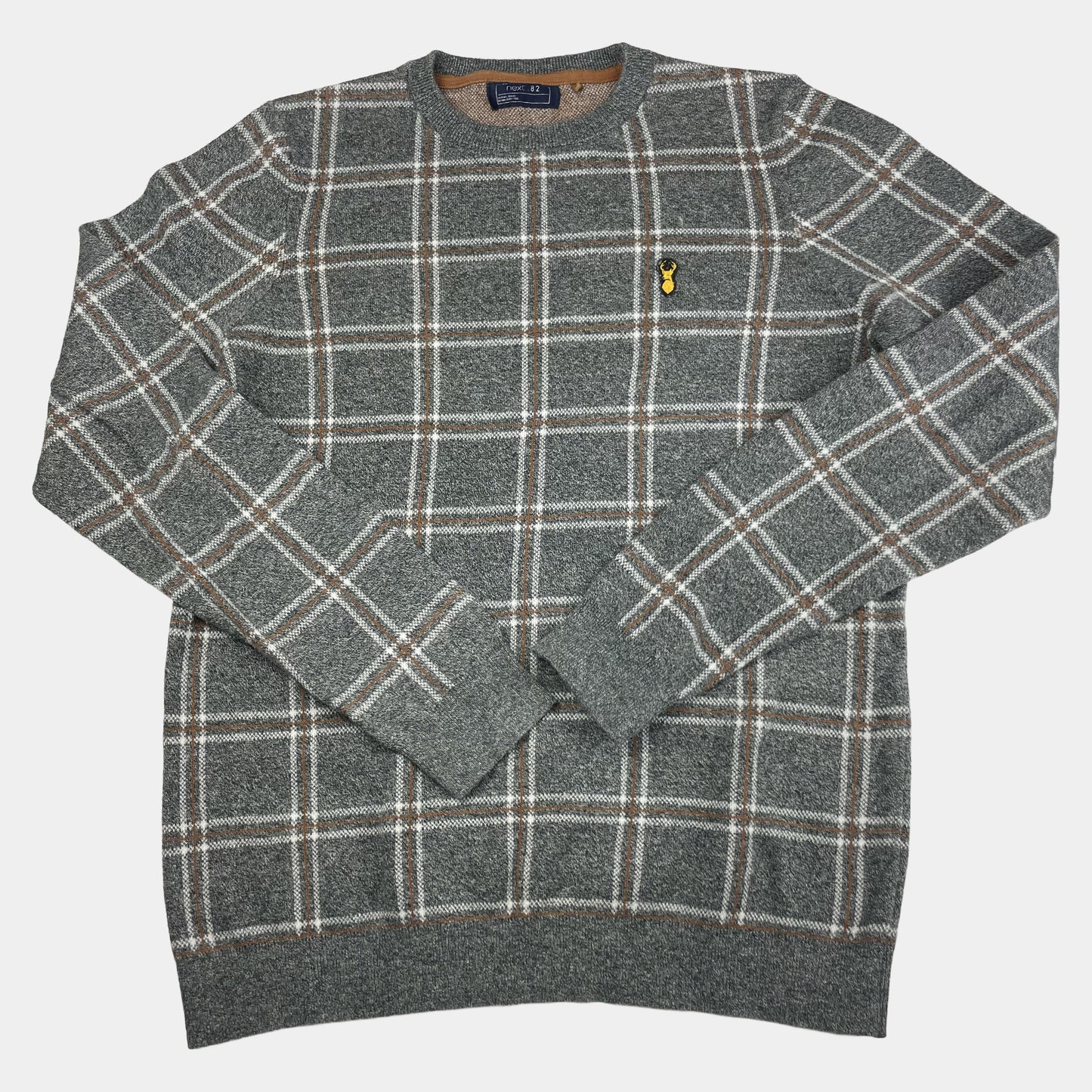 Grauer karierter Pullover aus Bio-Baumwolle für Jungen – front