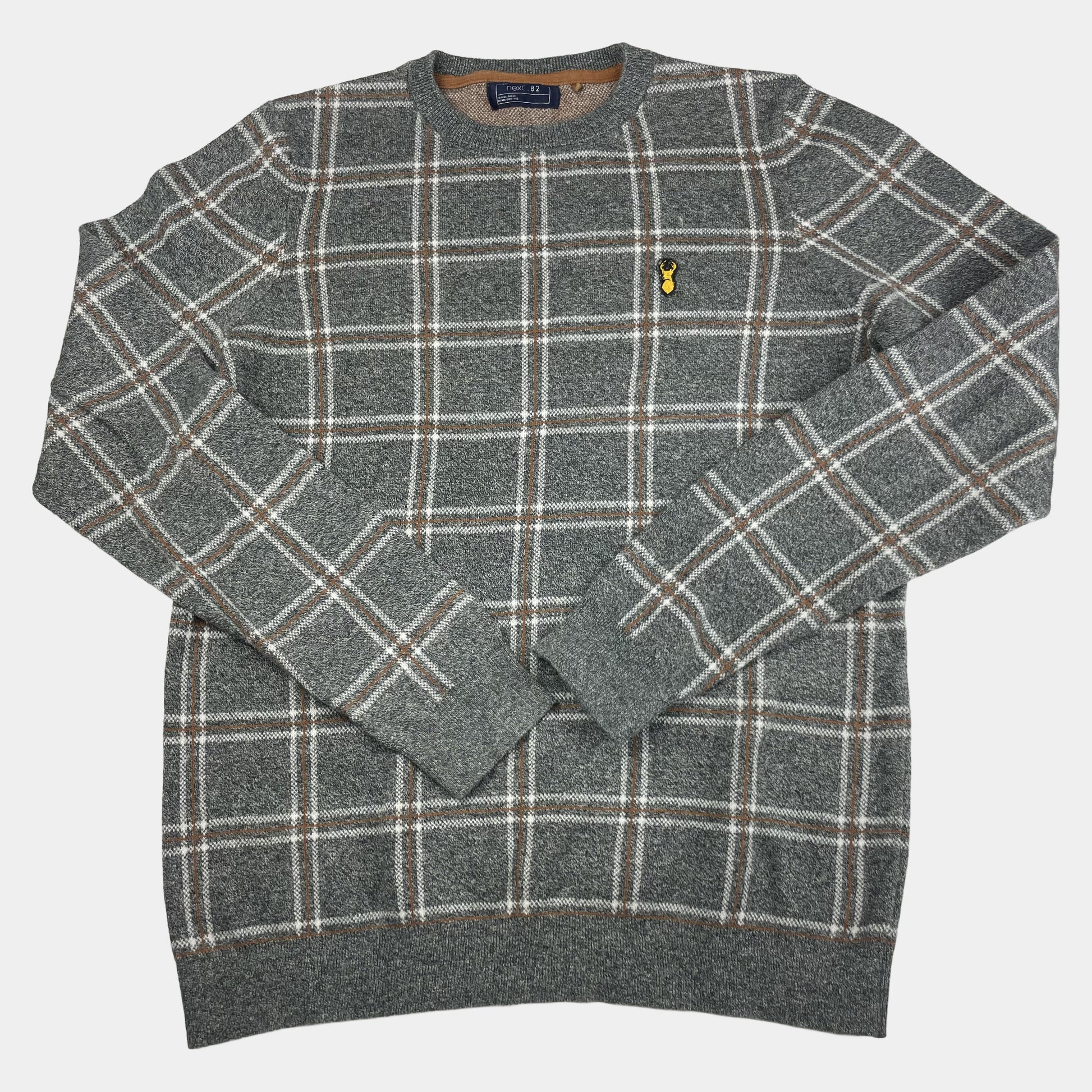 Grauer karierter Pullover aus Bio-Baumwolle für Jungen – front