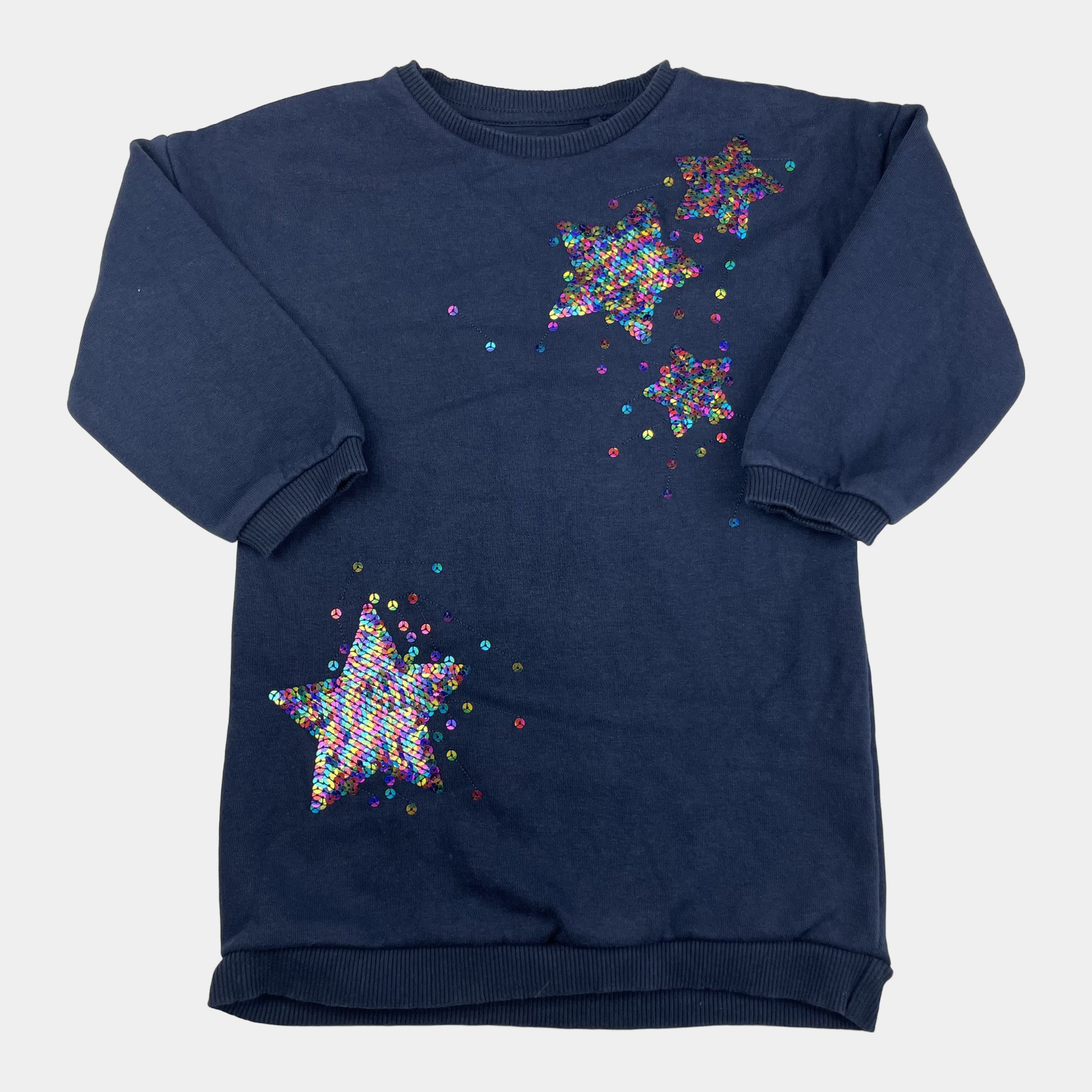 Blaues Sweatshirt mit bunten Glitzersternen für Mädchen – front