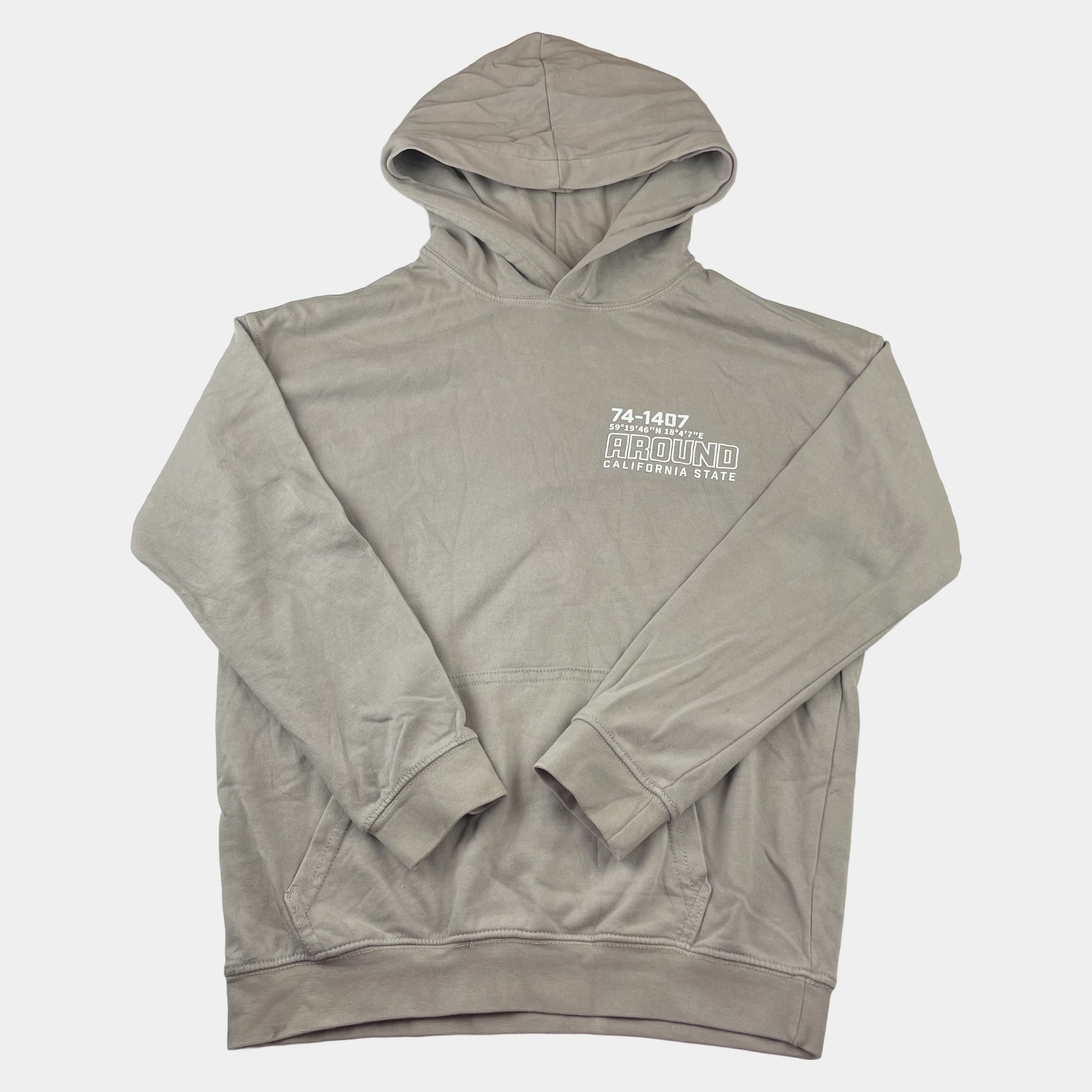 Grauer Hoodie mit Kapuze und Aufdruck von H&M in Größe 152. – front