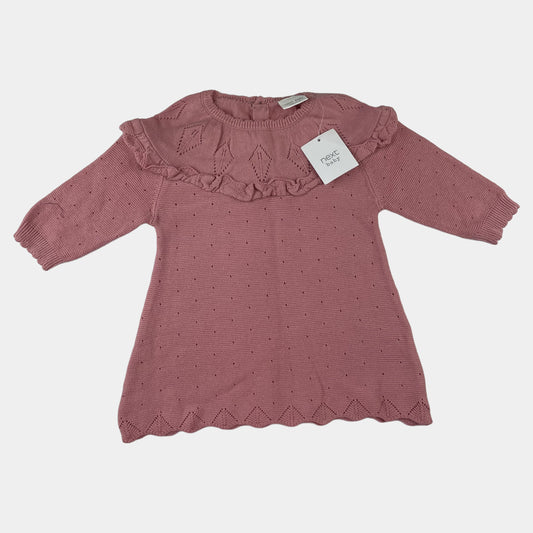 Rosa Strickkleid mit Rüschen für Neugeborene – front