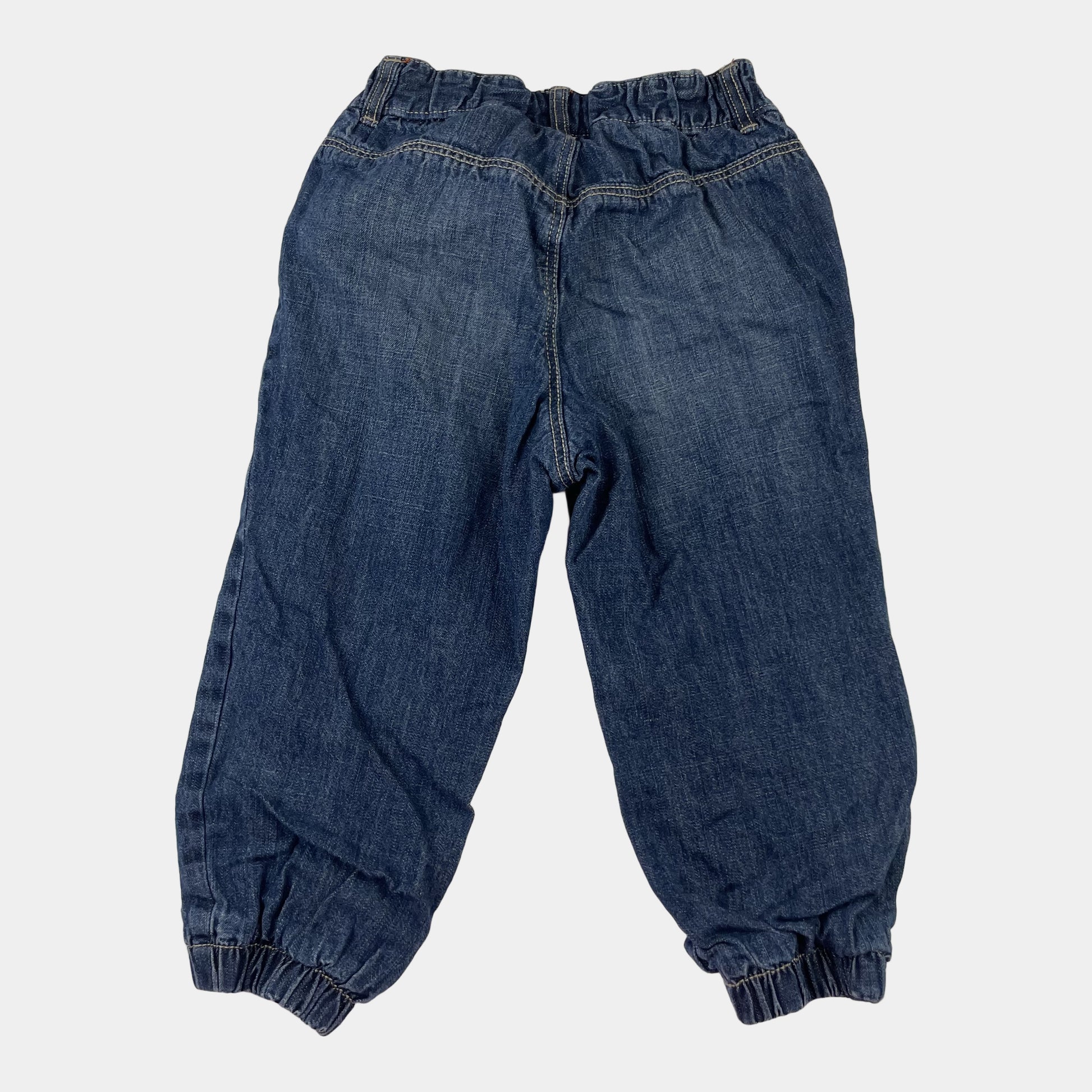 Blaue Jeanshose von H&M mit Herzdetails und elastischem Bund, Größe 92. – back