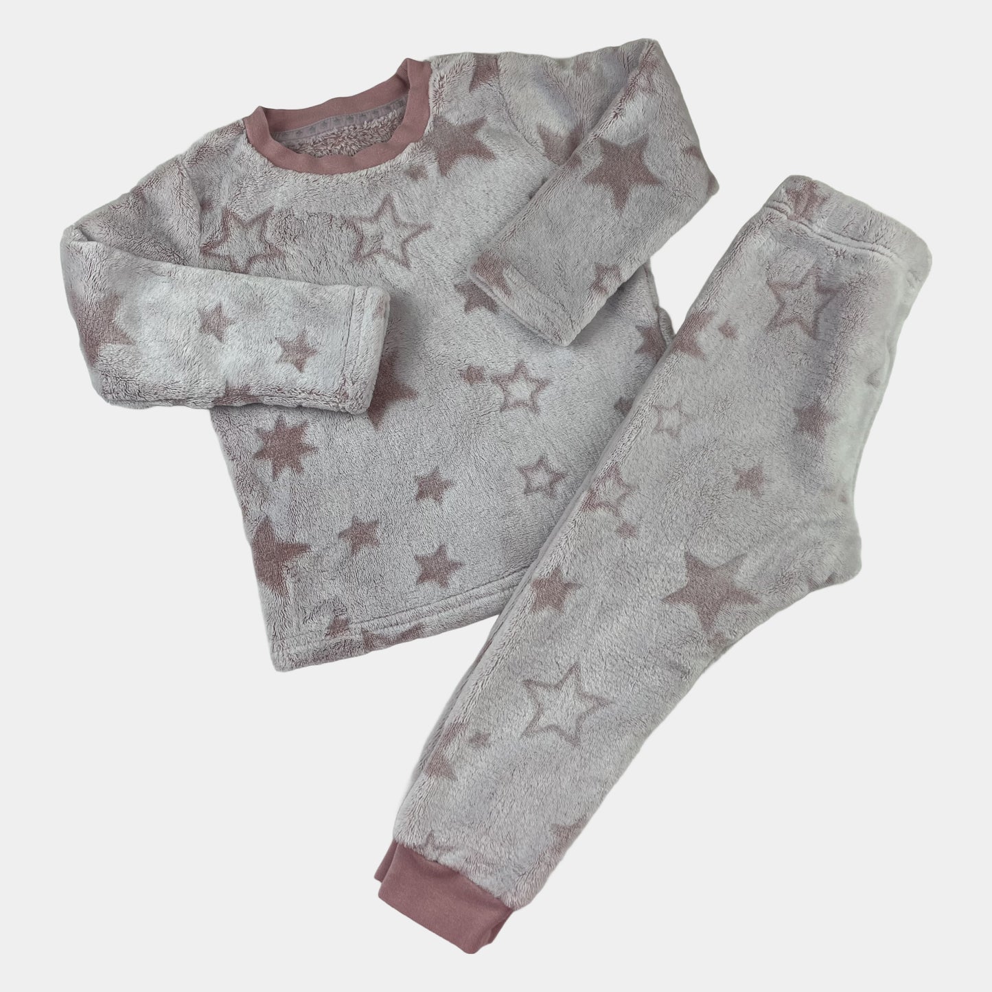 Beiger Fleece-Schlafanzug für Kinder mit Sternenmuster – front