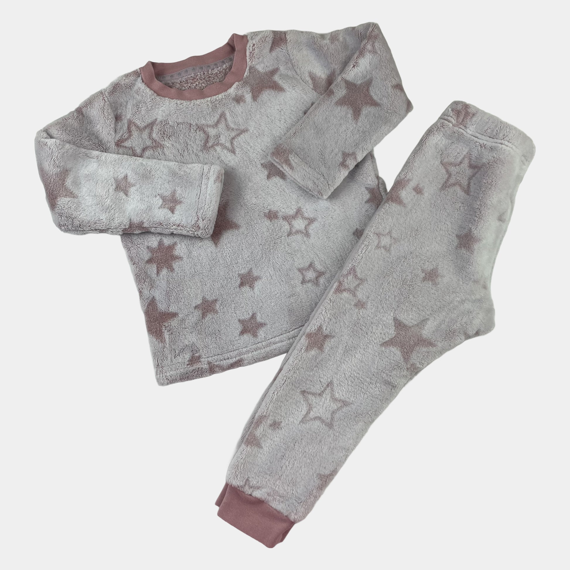 Beiger Fleece-Schlafanzug für Kinder mit Sternenmuster – front