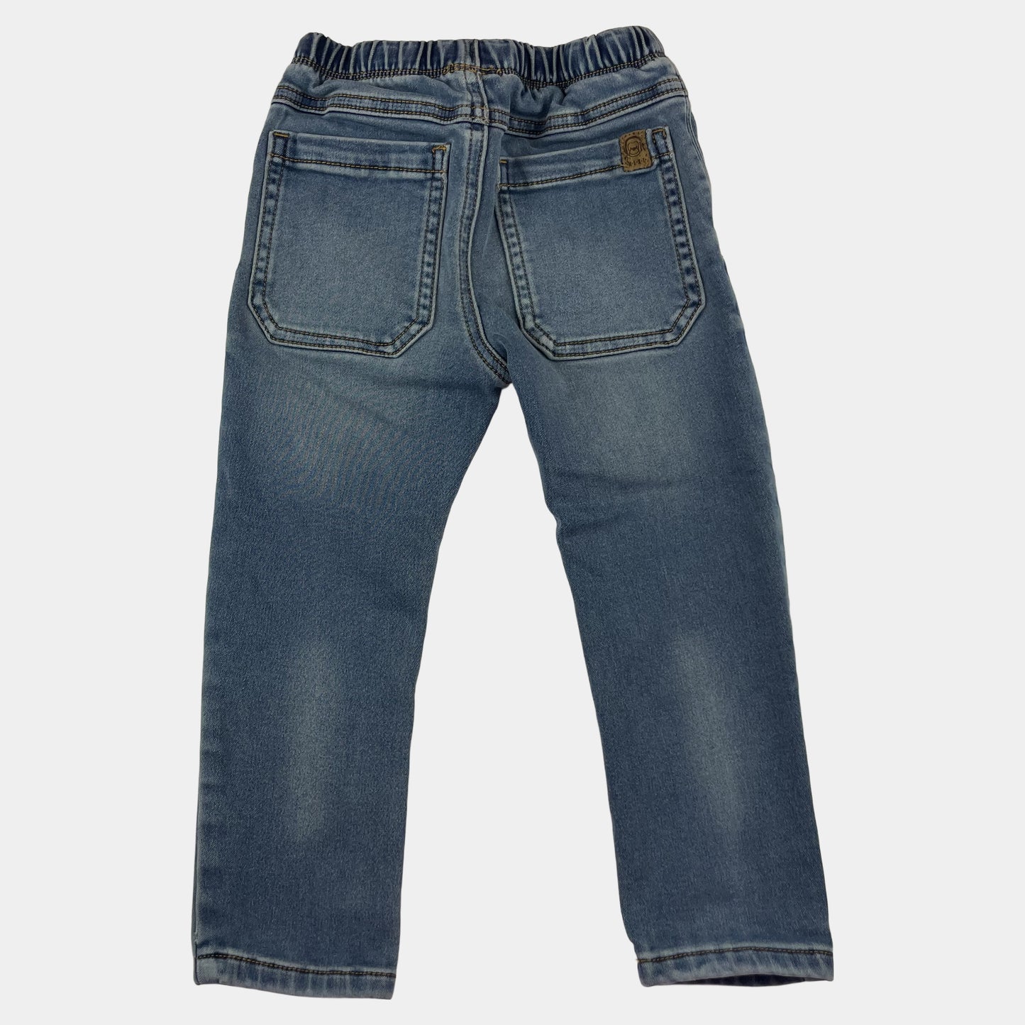 Blaue Jogginghose aus Denim mit elastischem Bund und Kordelzug – back