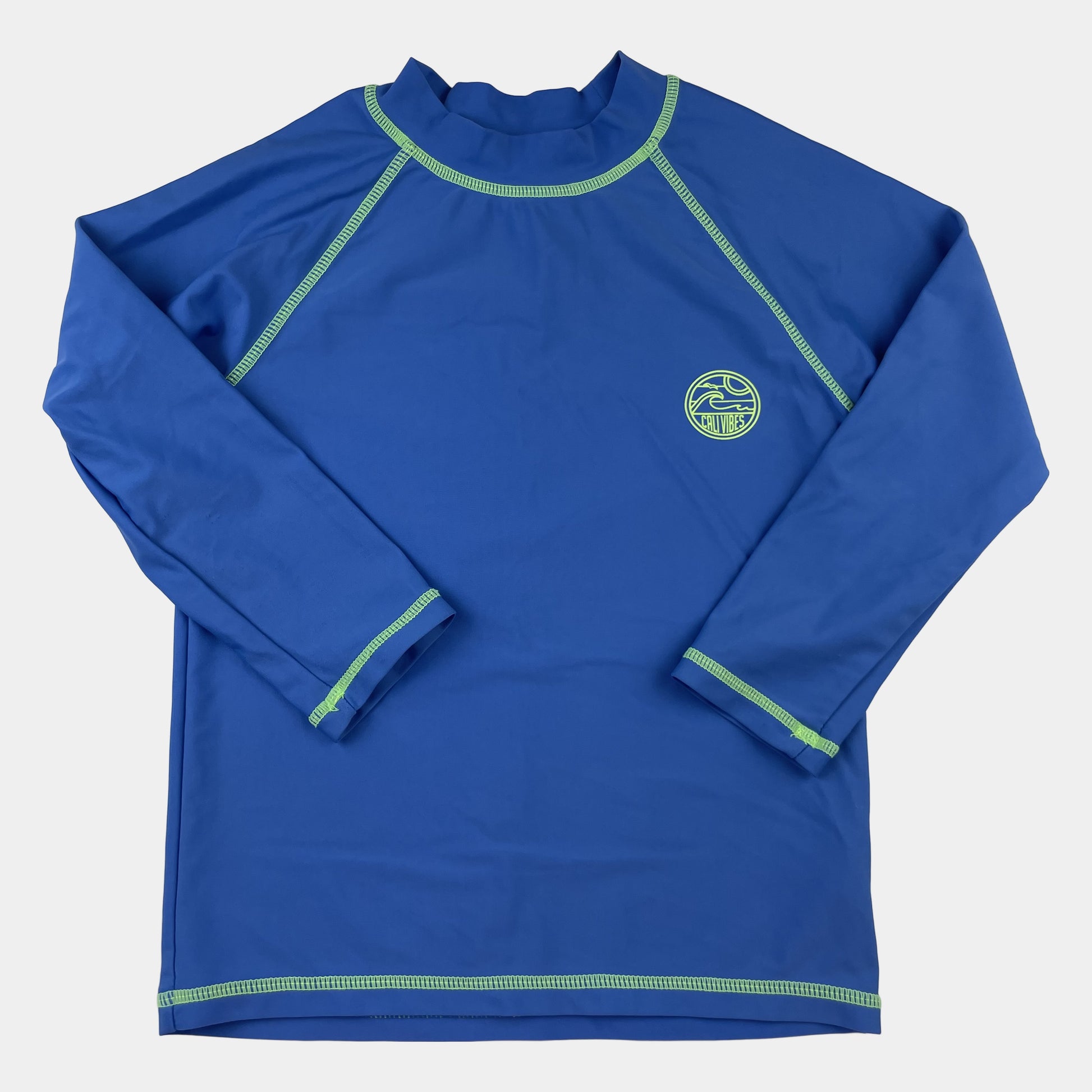 Blaues Badeshirt für Kinder mit langen Ärmeln und sportlichem Aussehen. – front