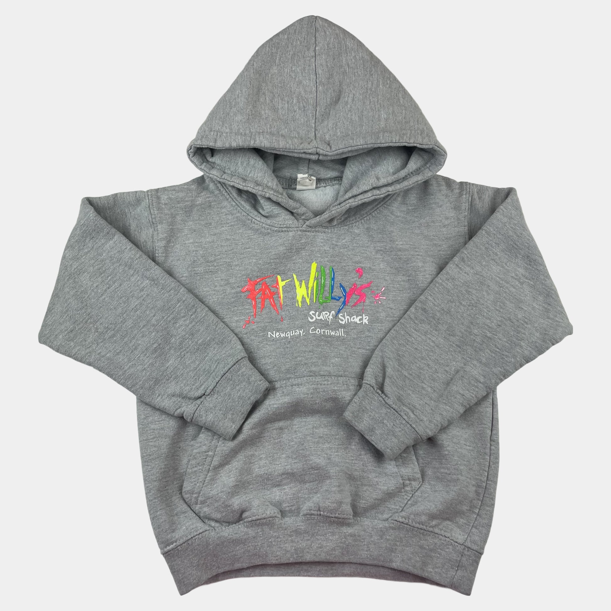 Graues Kapuzen-Sweatshirt mit buntem Logo-Aufdruck – front