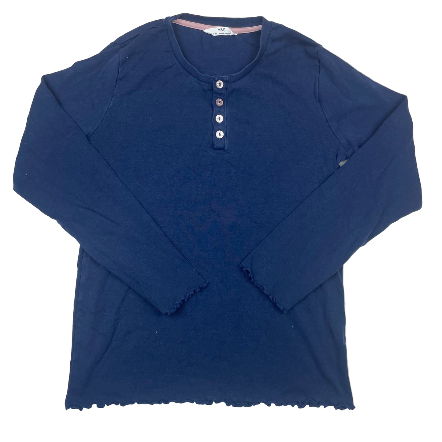 Dunkelblaues Langarm-Henleyshirt von M&S, Größe 158 (12–13 Jahre) – front