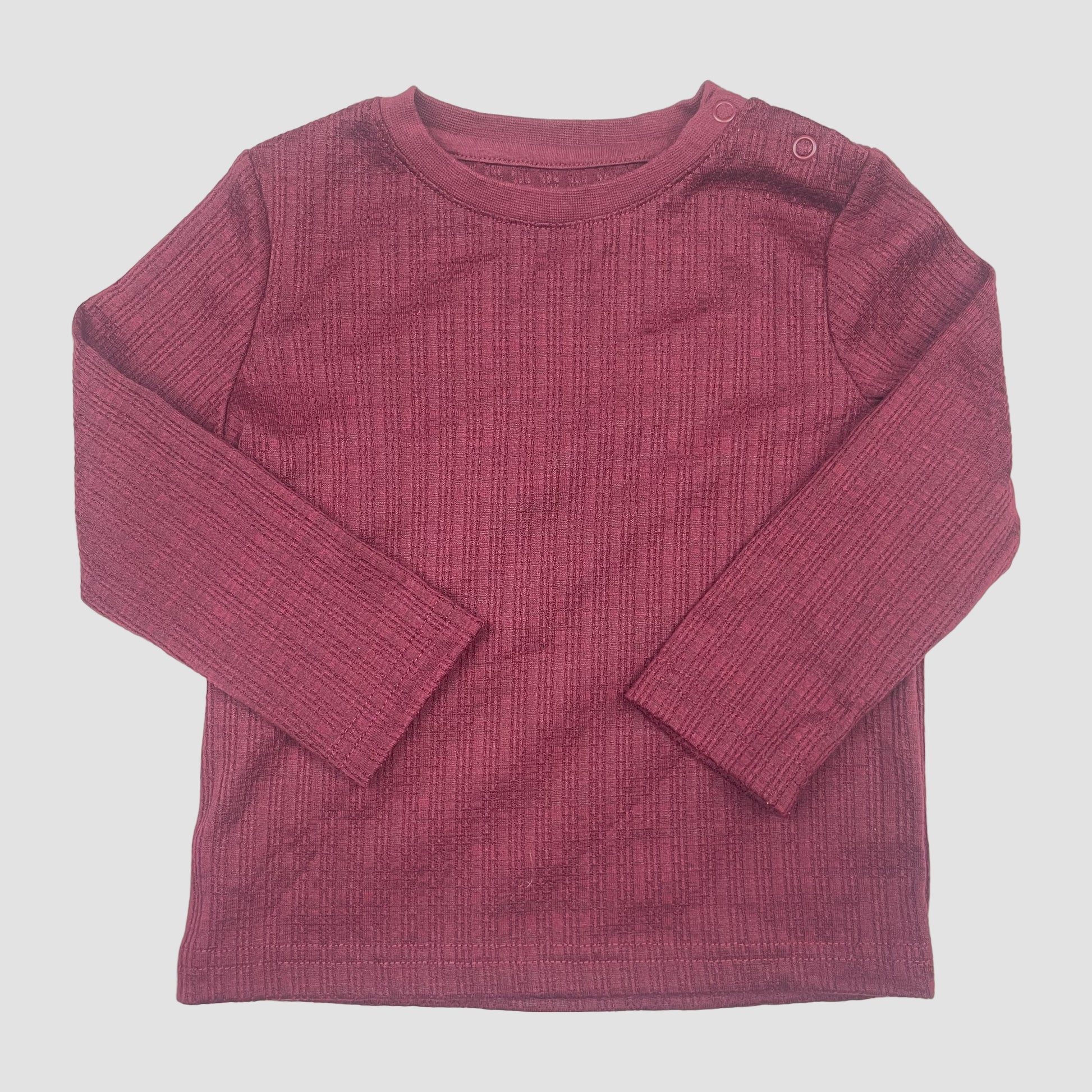 Bordeauxrotes Rippen-Langarmshirt von Nutmeg, Größe 12–18 Monate (86) – front