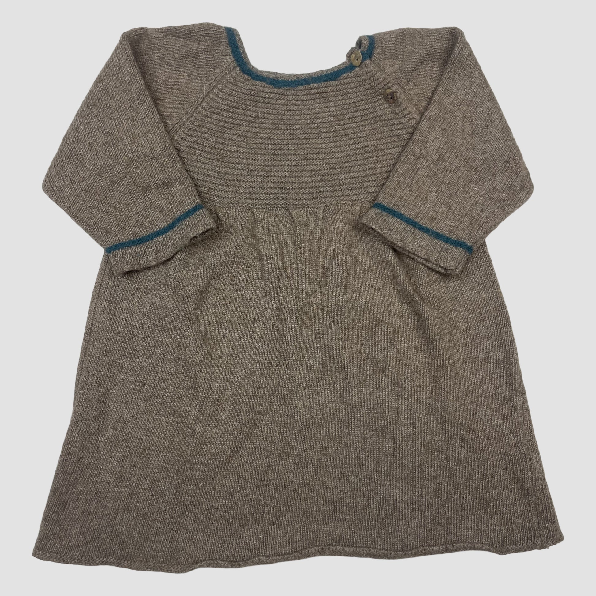 Braunes Strickkleid von Chilicu aus Wollmix mit langen Ärmeln und Kontrastkanten, Größe 3 Jahre – front