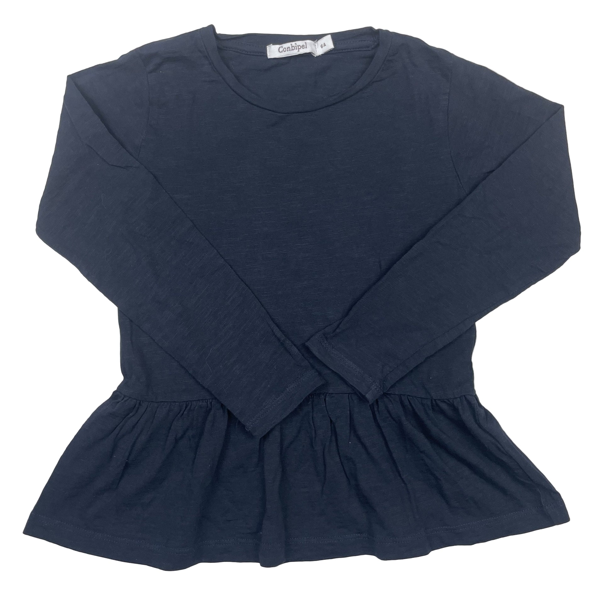 Dunkelblaues Langarmshirt für Mädchen mit Rüschen-Saum von Conbipel, Größe 4 Jahre (ca. 104) – front