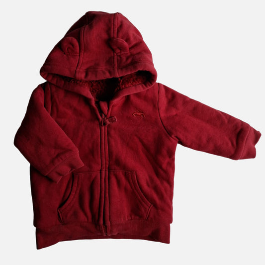 Rote Baby-Kapuzenjacke von George mit Teddyfutter und Öhrchen, Größe 3–6 Monate – front
